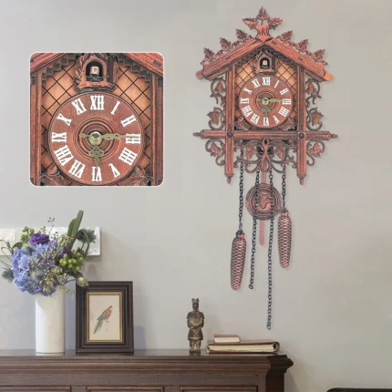 New Wooden Wall Clock Hanging Clock Antique Swing Pendulum Three-Dimensional Appearance Wall Clock for Living Room